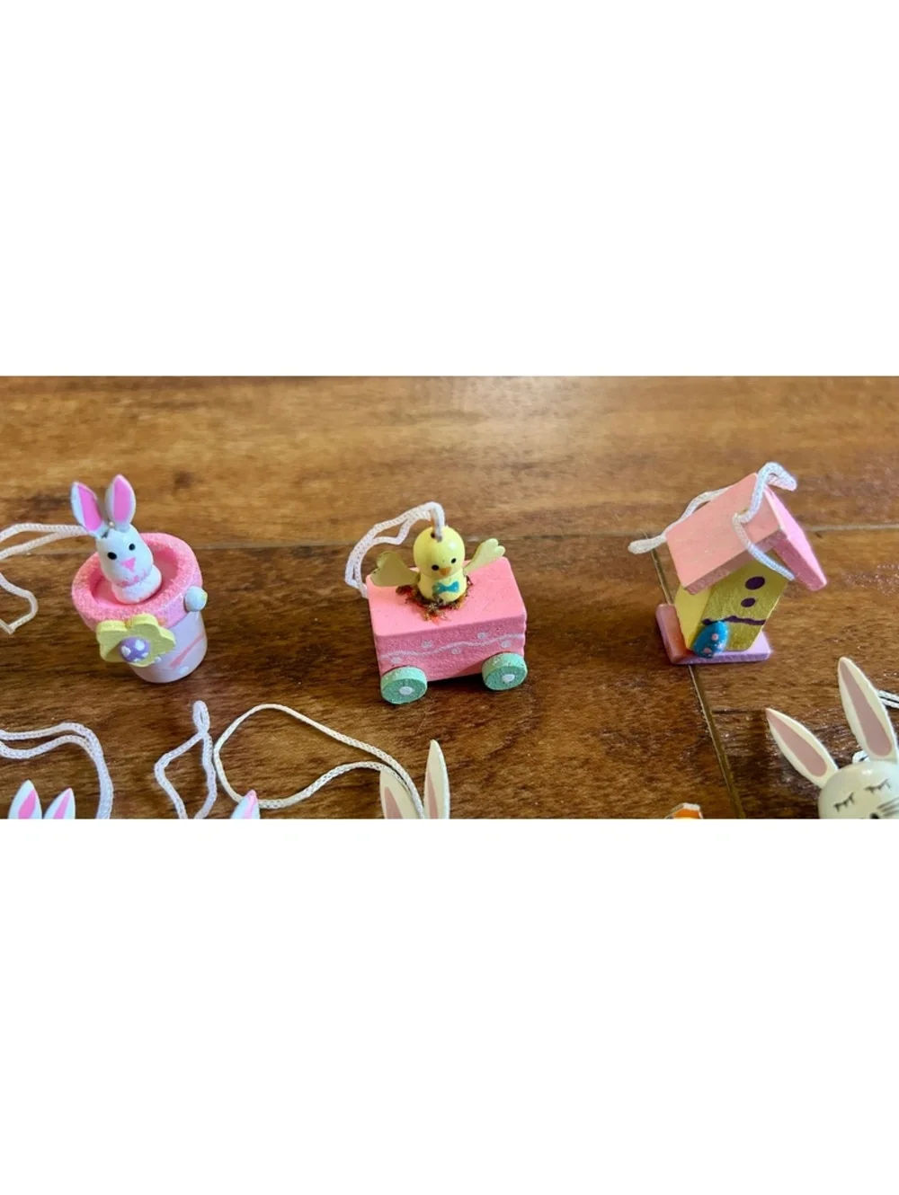 Set of 14 Vintage Easter Wooden Ornaments with Bunnies, Chicks, Eggs, and Bird